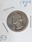 1944-D Washington Quarter 25 Cent Coin  Silver Ungraded Circulated