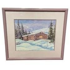 Bon Cooper Vintage Log Cabin Print Woods Mountains Winter Snow 1969 Frames