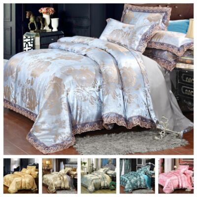 Luxury 2/3/4pcs Satin Jacquard Bedding Set Duvet Cover Flat Sheet Pillowcases 