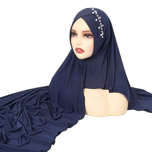 1x Women Muslim Stretchy Pullover Wrap Hat Studded Crystal Decor Hijab Headscarf - Picture 18 of 20