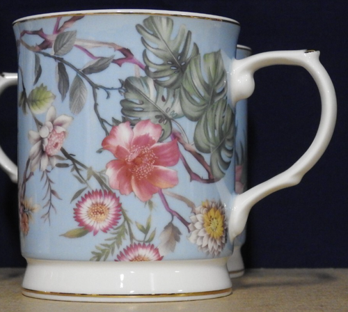 4 Grace Teaware Blue Floral Coffee Tea Mug NEW - Picture 2 of 5