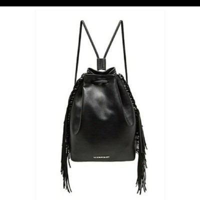 Victoria secret tassel back pack Victorias Secret VS Black Faux Leather Fringe Backpack Bag  main image 3