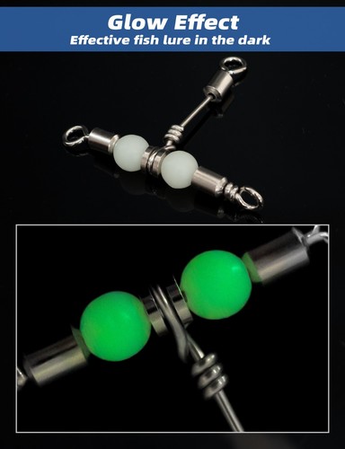 BLUEWING Stainless Steel 3 Way Fishing Swivels with Glow Beads US Seller - Picture 4 of 7