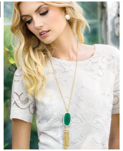 NWT Kendra Scott Bronze Turquoise Rayne Pendant Necklace Gold Plat. Chain Tassel - Picture 4 of 11