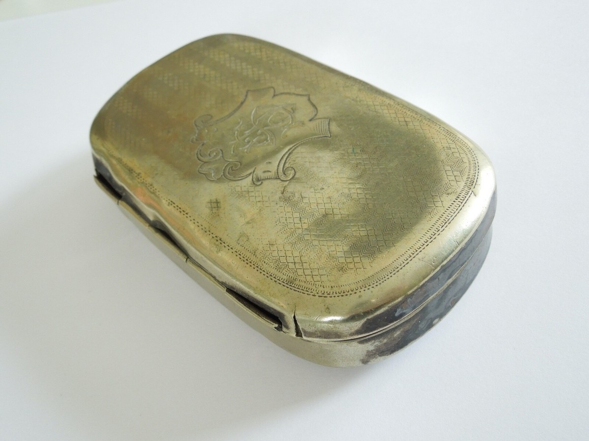 Antique Metal Box with Monogram JS or SJ 87.8 g/11.5 x 6.6 x