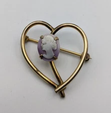 Vintage RONCI 12kt Gold Filled G.F.  Heart Cameo Pin Brooch