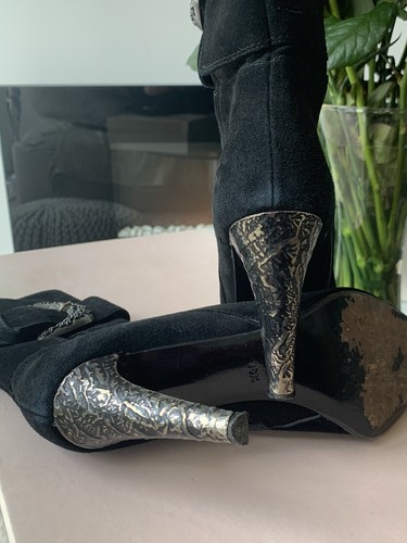 Silvia Franci Bkack Suede Silver Buckle High Heel Boots 36.5 RRP £289 - Picture 3 of 8