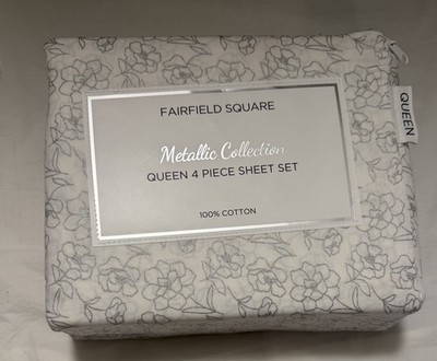 Fairfield Square Metallic Collection Queen  Sheet Set 4 Piece 100% Cotton Floral