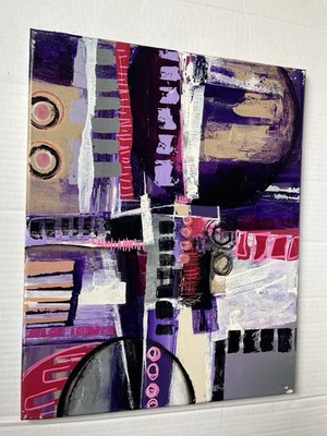 OOAK Abstract Original Acrylic Painting on Canvas, Unframed Purple Pink Artwork