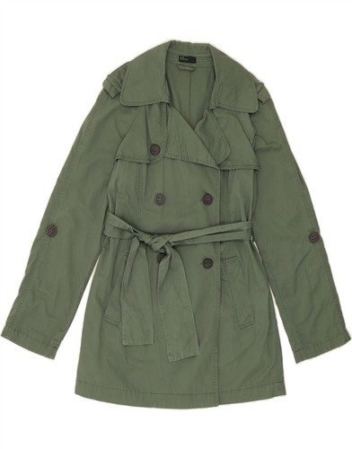 Gabardina BENETTON para mujer doble botonadura IT 46 grande algodón caqui AF01
