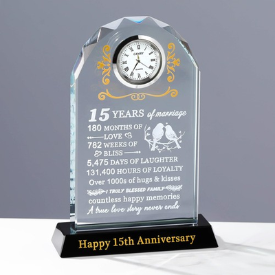 #ad #ad 15th Wedding Anniversary Glass Clock Gifts for Her Couple 15 Years for Wife ... $54.84