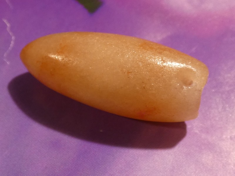 ANCIENT PRECOLUMBIAN TAIRONA 3 HOLE BULLET SHAPE AGATE BEAD 30.1-12.3 MM LUSTRE