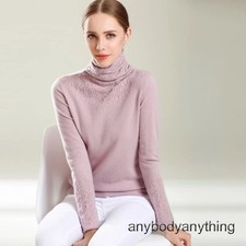 Suéter de punto de cachemir sintético para mujer Prendas de punto ajustadas Cuello alto Jersey Pullover Top