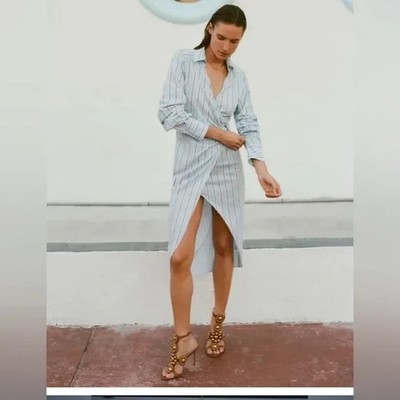 $498 Veronica Beard Women's Blue Stripe D-Ring Afton Shirt Dress Size 4