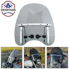 17"x 15" Smoke Windshield Windscreen For Harley Honda Suzuki 7/8" 1" Handlebar