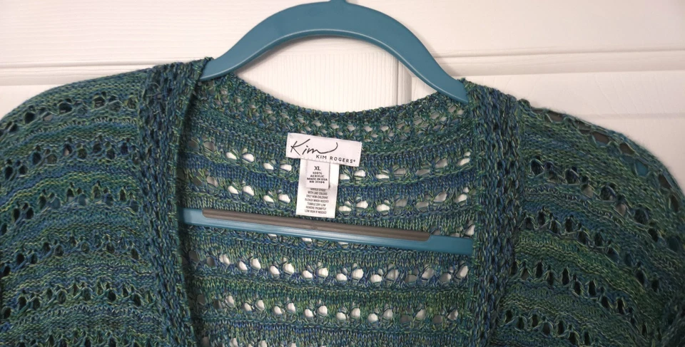 Suéter Kim Rogers Crochet Talla XL VERDE y AZUL - ¡VER DESCRIPCIÓN! Foto 3 de 3