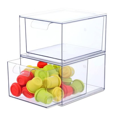 2 PCS Stackable Coffee Pod Drawers Acrylic Clear Storage Organizer Office