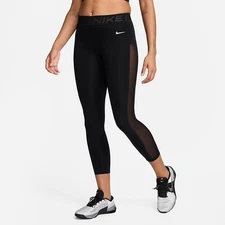 NIKE PRO WOMEN DRI-FIT TRAINING MID RISE MESH PANELED LEGGINGS BLACK #FN4981-NWT
