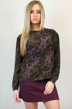 Vintage 1980s Floral Leafy Print Long Sleeve ...