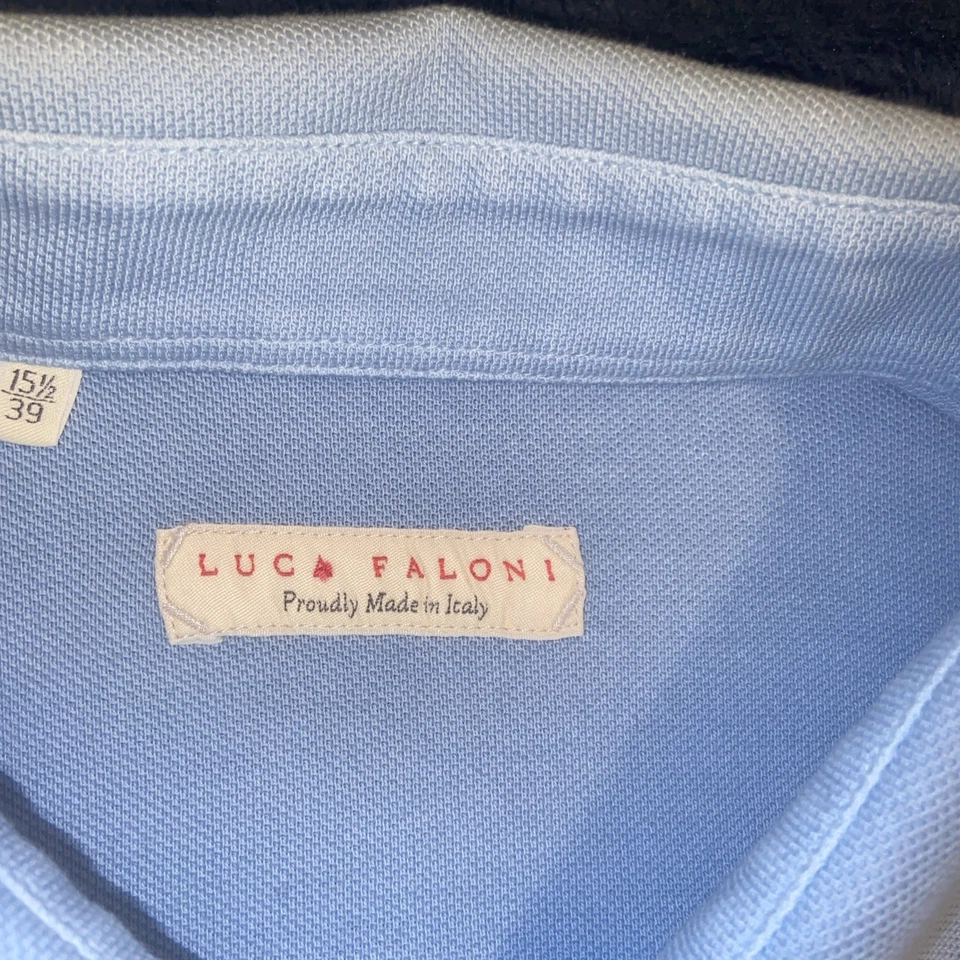 Polo Luca Faloni Italia Manga Larga Algodón Para Hombre 15.5 Azul Cielo Lujo Piqué Polo Foto 2 de 4