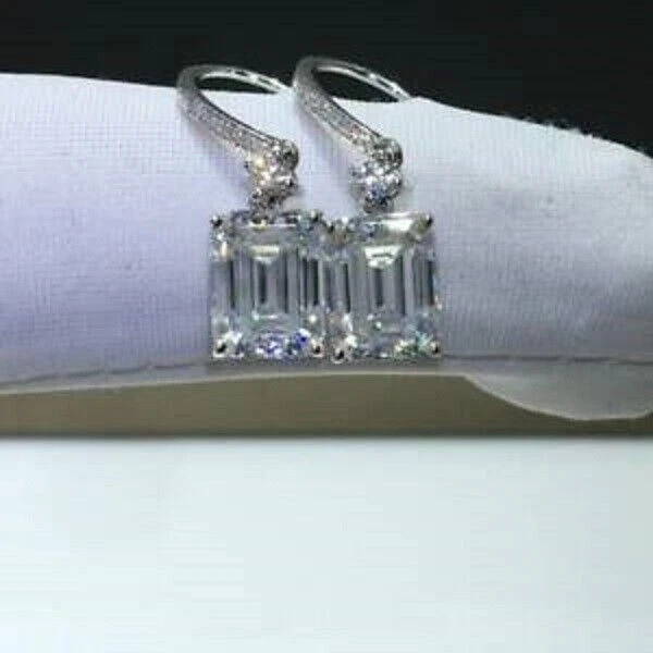 4Ct Emerald Lab-Created Diamond Women Drop/Dangle Earrings 14K White Gold Finish