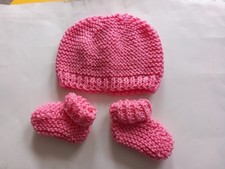 Bonnet + Chaussons Bébé Naissance 0/3 Mois Tricot 