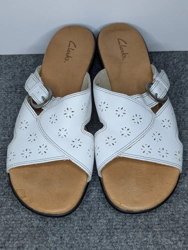 Sandali donna Clarks comodi zeppa stella fuochi d'artificio pelle bianca taglia 9M