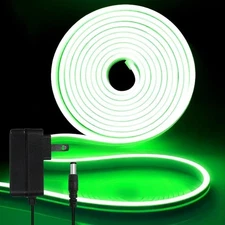 12V Green LED Strip Lights 16.4FT, Flexible Silicone Neon Rope Light with Pow...