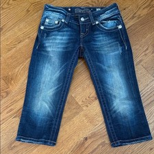 Miss Me Crop Jeans Embellished Pocket Distressed Dark Wash Size 24