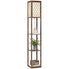 Modern Floor Lamp Light with 3 Shelves Fabric Lampshade Rustic Brown New