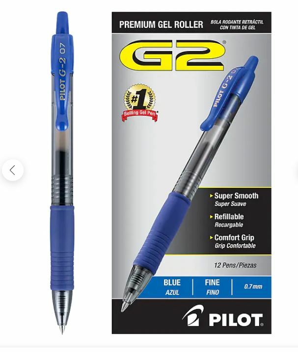 Pilot G2 Gel Pen, Retractable, Refillable, Blue Ink, 0.7mm, Dozen (PIL31021)