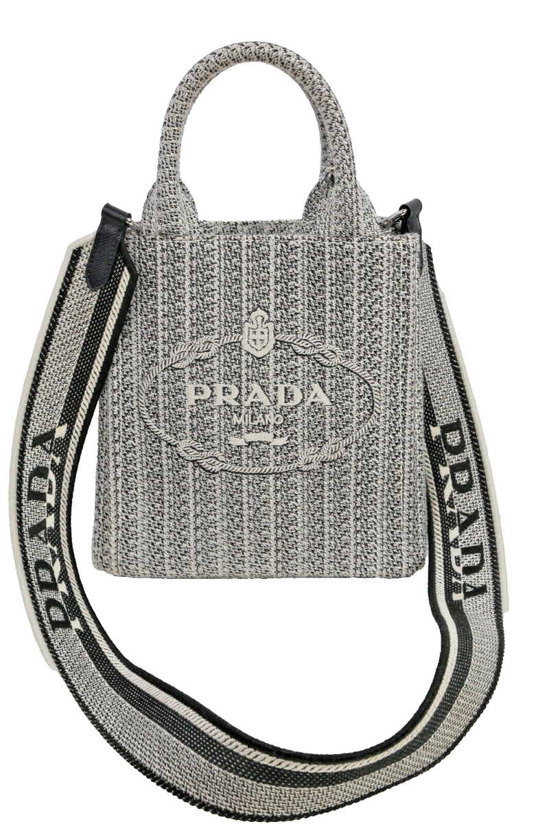 バッグ 816 vintage Prada logo tote bag gray Prada Ricamo Jacquard Logo Embroidered Black Gray Talco Tote