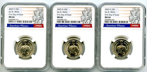 2025 P D S IDA B. WELLS QUARTER SET NGC MS66 FIRST DAY OF ISSUE