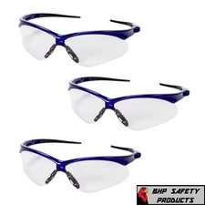 3 PAIR KLEENGUARD NEMESIS SAFETY GLASSES 47384 CLEAR ANTI-FOG LENS BLUE FRAME