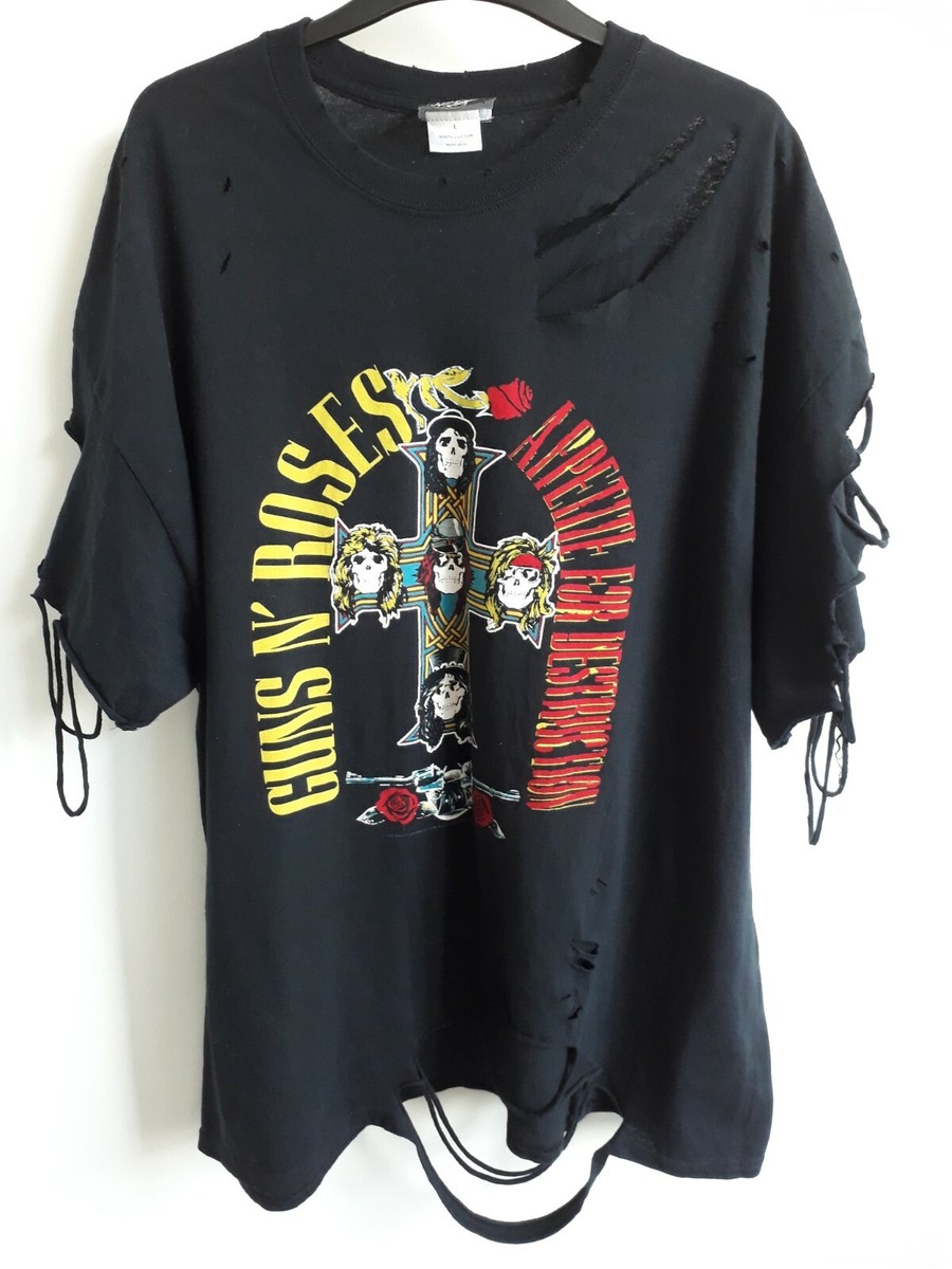Vintage Rock Guns N' Roses ジャージM Reclaimed Vintage Oversized Guns & Roses Ripped/Torn Black T