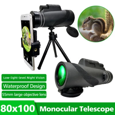 80X100 HD Monokular Starscope Teleskop Teleobjektiv Mit Handy Stativ DE 2023