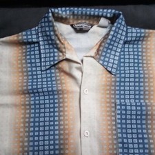 Vintage Sears Sportswear Geometric Op Art Polyester Disco Shirt