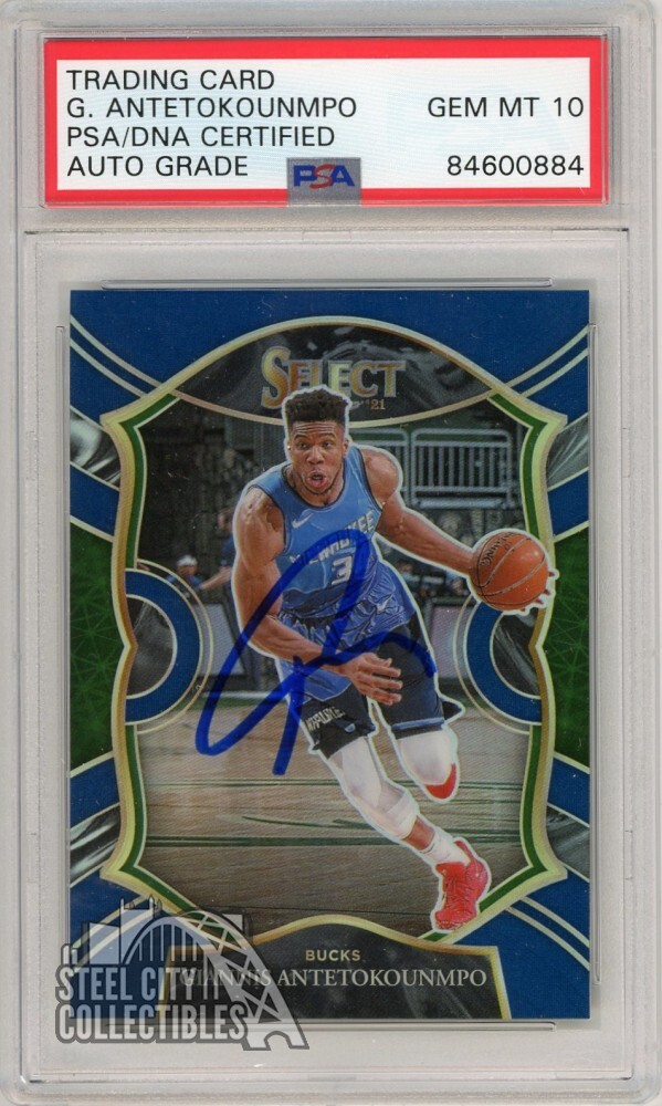 Giannis Antetokounmpo 2020-21 Panini Select Blue Autograph Card #54 PSA/DNA 10
