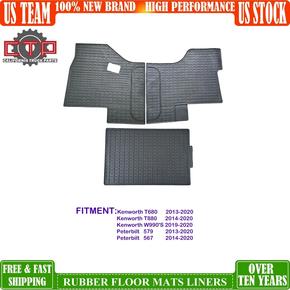 Alfombrillas de camión 3 piezas para Kenworth T680/T880/W990`S&Peterbilt579/567 látex/negro Foto 2 de 4