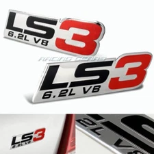 2 x Hood/Engine/Fender LS3 6.2L V8 Black Aluminum Emblem Badge Sticker Decal