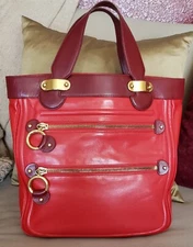 MARC JACOBS Orange and Burgundy Leather Large Made in Italy Shoulder Satchel Pur