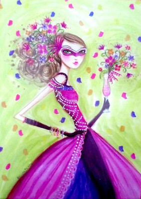 Papyrus Bella Pilar Mardi Gras Girl Blank Notecard Greeting Card