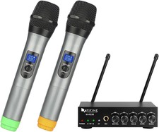 Fifine Uhf Dual Channel Wireless Handheld Microphone, Easy-to-use Karaoke