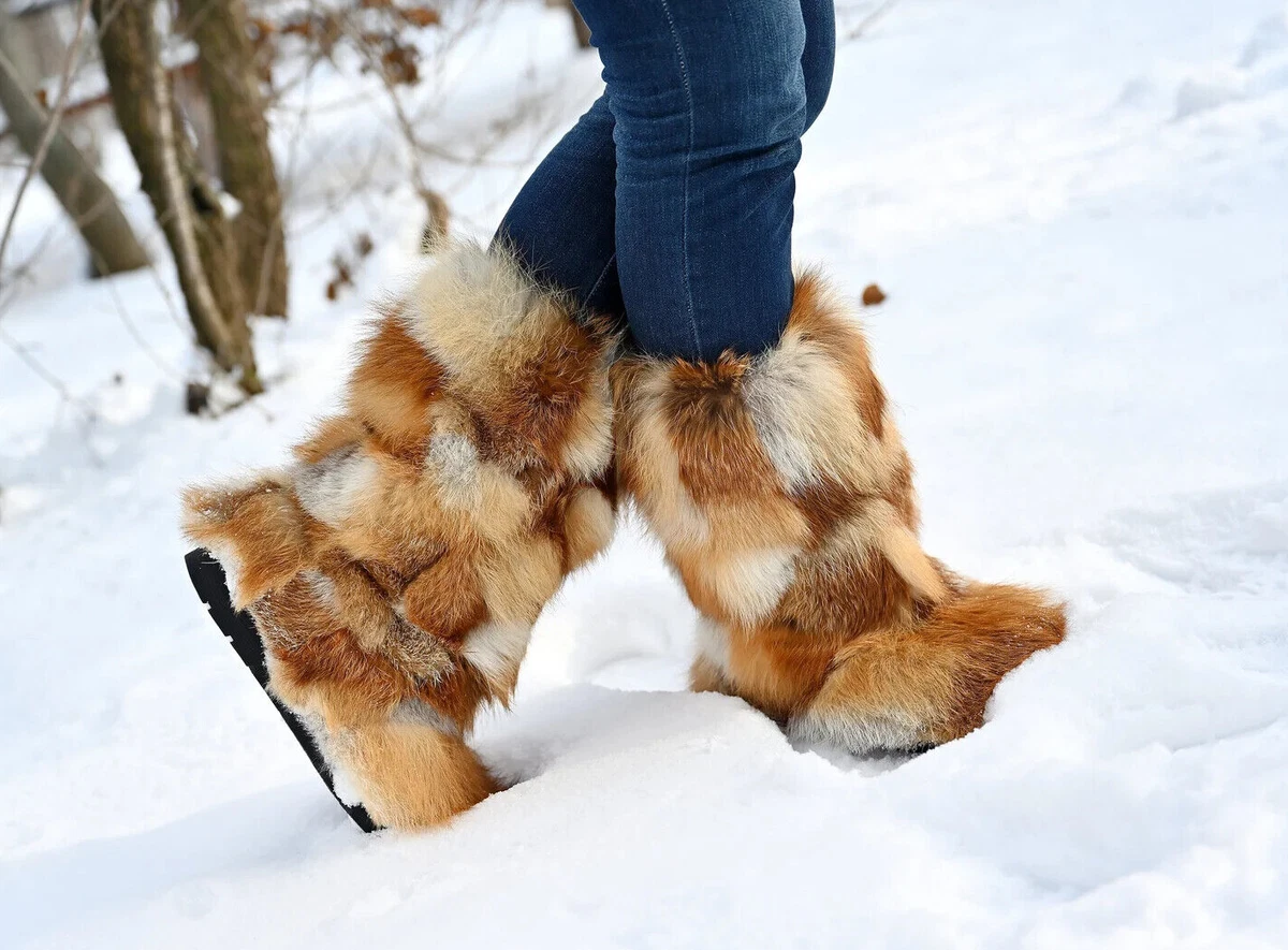 Red Fox fur boots for women, mukluks, yeti boots, Eskimo boots, long boots