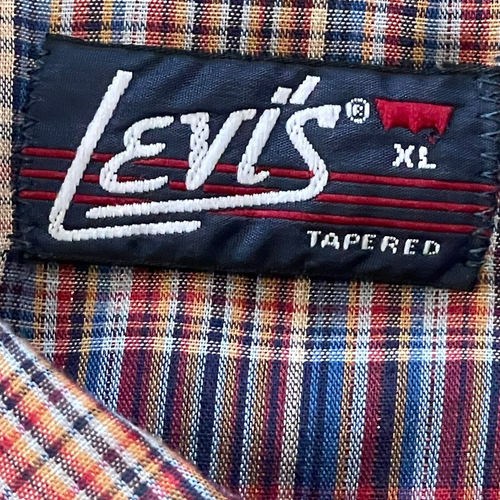 Levi's Shirt Mens XL Tapered Western Pearl Snap Red Blue Plaid Metallic 80's Vtg - Picture 4 of 19