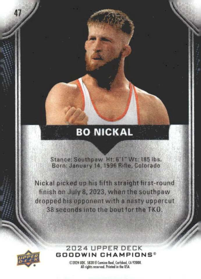 2024 Upper Deck Goodwin Champions #47 Bo Nickal Rookie MMA Card - Image 2 of 2