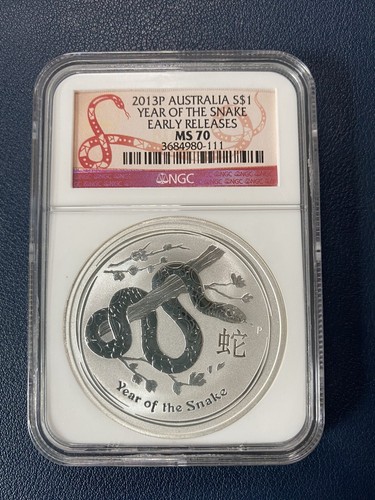 2013 NGC MS70 Australia 1 Oz Silver Lunar Year of the Snake $1 Coin Bullion ER - Picture 4 of 5