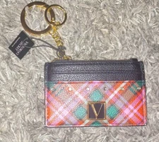 Victoria Secret plaid studded logo Card Case brand new 