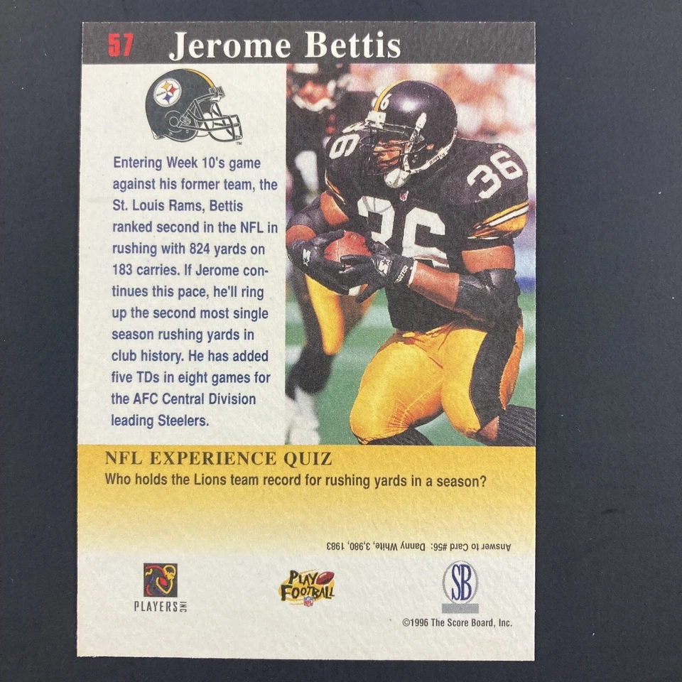 Jerome Bettis 1997 Score Board NFL Experience Card #57 Pittsburgh Steelers - Image 2 of 2