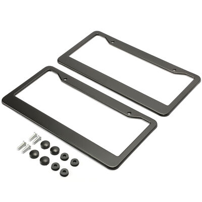 Universal Stainless Steel License Plate Frame – Black Powder Coat With Screw Caps (2-Pack)